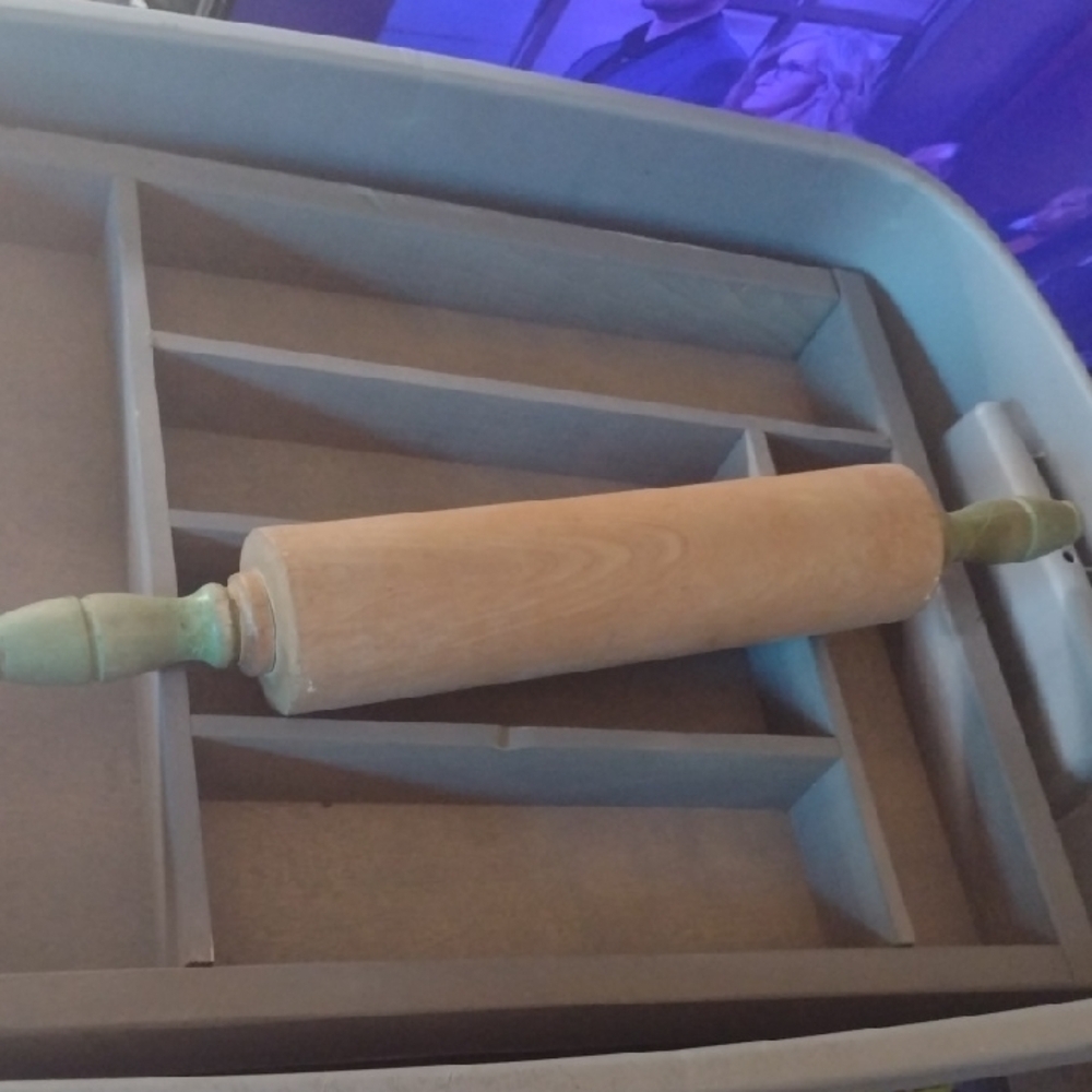Antique Wooden Rolling Pin with Green Handles